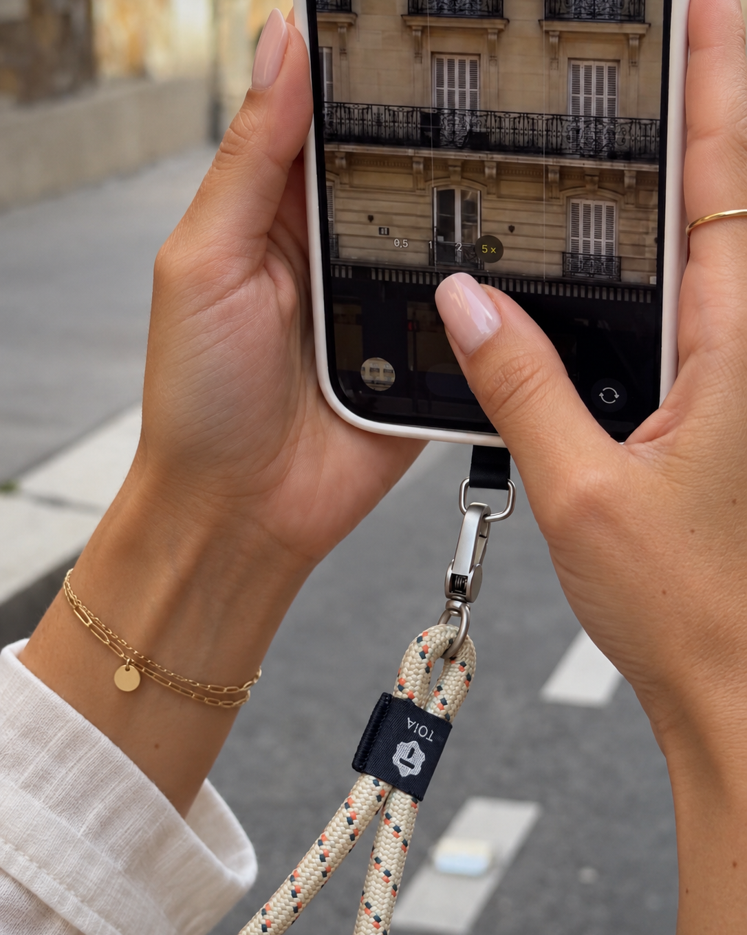 Beige Striped Wrist Phone Strap – Montauk