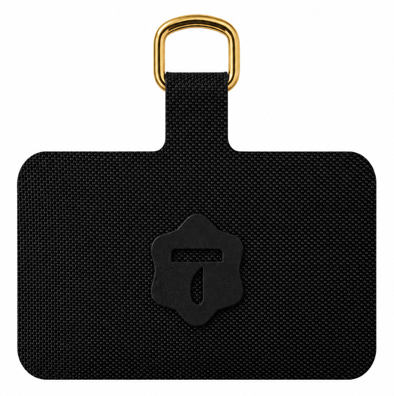 TOIA phone strap tether tab, black & gold