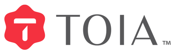 TOIA logo with a red and gray design on a white background